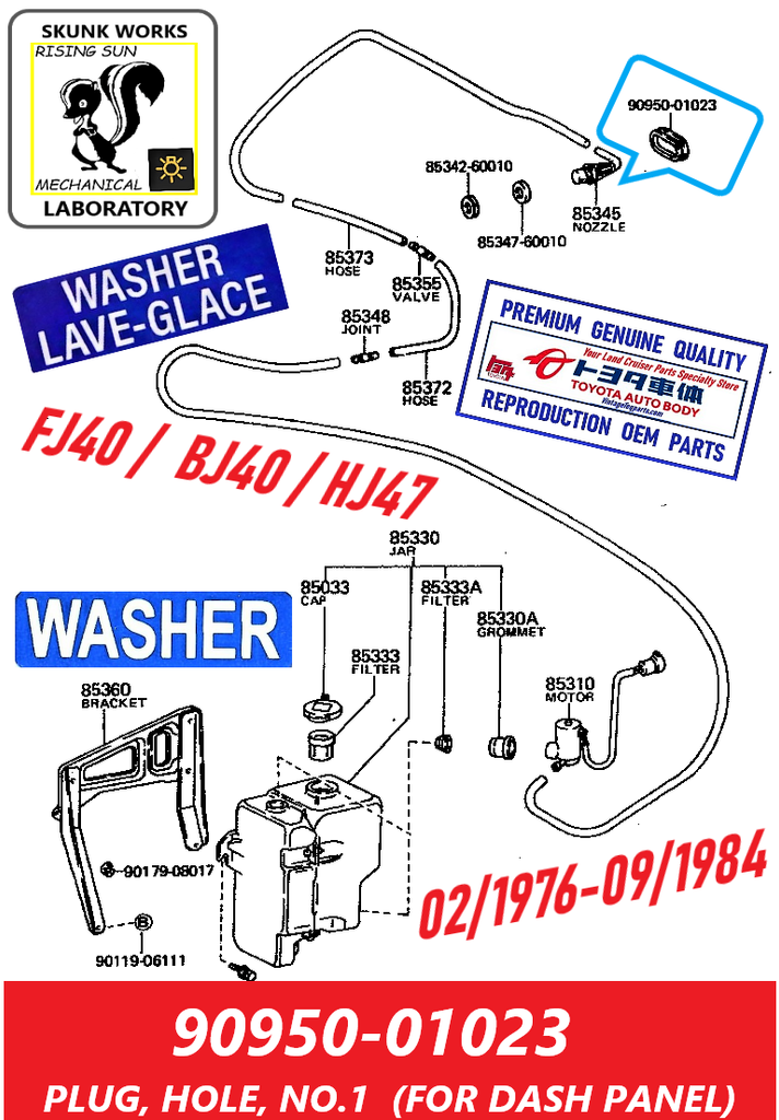 GROMMET Rubber PLUG HOLE, NO.1 Upper Windshield Frame Windshield Washer Nozzle JETS JET Access Port Cavity 90950-01023  FJ40  BJ40  1975-1984   UV Rated EPDM