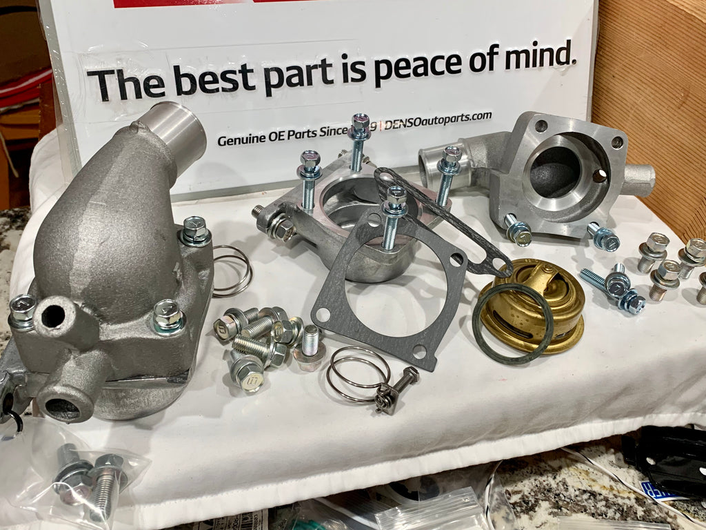 UPDATED NEW 6pc KIT  Thermostat Housing PLUG & PLAY Violet Silver Zinc Plated Salt Spray Rating Thermostat Housing ALL JAPAN Spec. JIS DOUBLE SEMS BOLTS Hardware Mounting KIT  F1.5 2F 3F CARB. 3FE 1972 -1990 FJ40 FJ60 FJ55 FJ43 FJ62 FJ80
