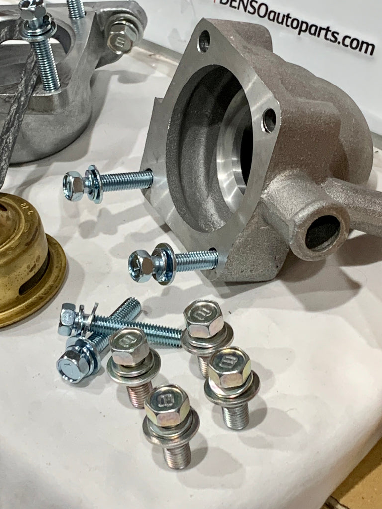 UPDATED NEW 6pc KIT  Thermostat Housing PLUG & PLAY Violet Silver Zinc Plated Salt Spray Rating Thermostat Housing ALL JAPAN Spec. JIS DOUBLE SEMS BOLTS Hardware Mounting KIT  F1.5 2F 3F CARB. 3FE 1972 -1990 FJ40 FJ60 FJ55 FJ43 FJ62 FJ80