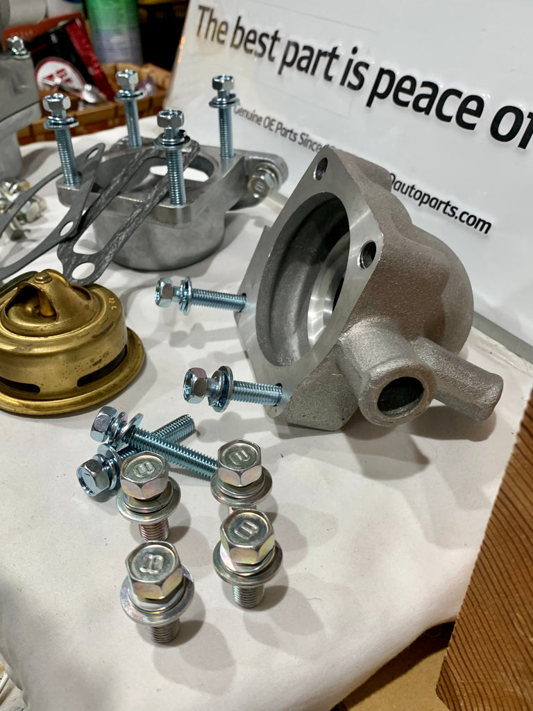 UPDATED NEW 6pc KIT  Thermostat Housing PLUG & PLAY Violet Silver Zinc Plated Salt Spray Rating Thermostat Housing ALL JAPAN Spec. JIS DOUBLE SEMS BOLTS Hardware Mounting KIT  F1.5 2F 3F CARB. 3FE 1972 -1990 FJ40 FJ60 FJ55 FJ43 FJ62 FJ80