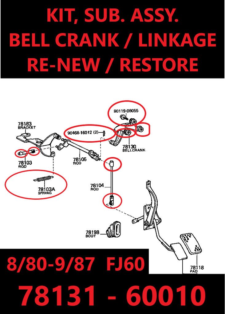 FJ60 / FJ40 8/80-9/87 ALL INCLUSIVE Accelerator Throttle Linkage Gas Pedal / Pivot Bracket Restore Rebuild Refresh Repair kit