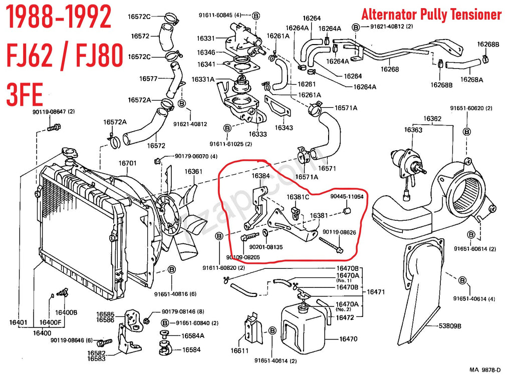 KIT # 2  ( Newly Updated )  100% Toyota Genuine Parts 2F  Drive Belt & Pulley Tension Hardware For  Alternator & Smog Pump A/C IT DOES IT ALL !  Adjustment Feature Restoration & Needed Repairs Kit    1/79-1992   FJ40, FJ55, FJ60, FJ62, FJ80 2F 3FE