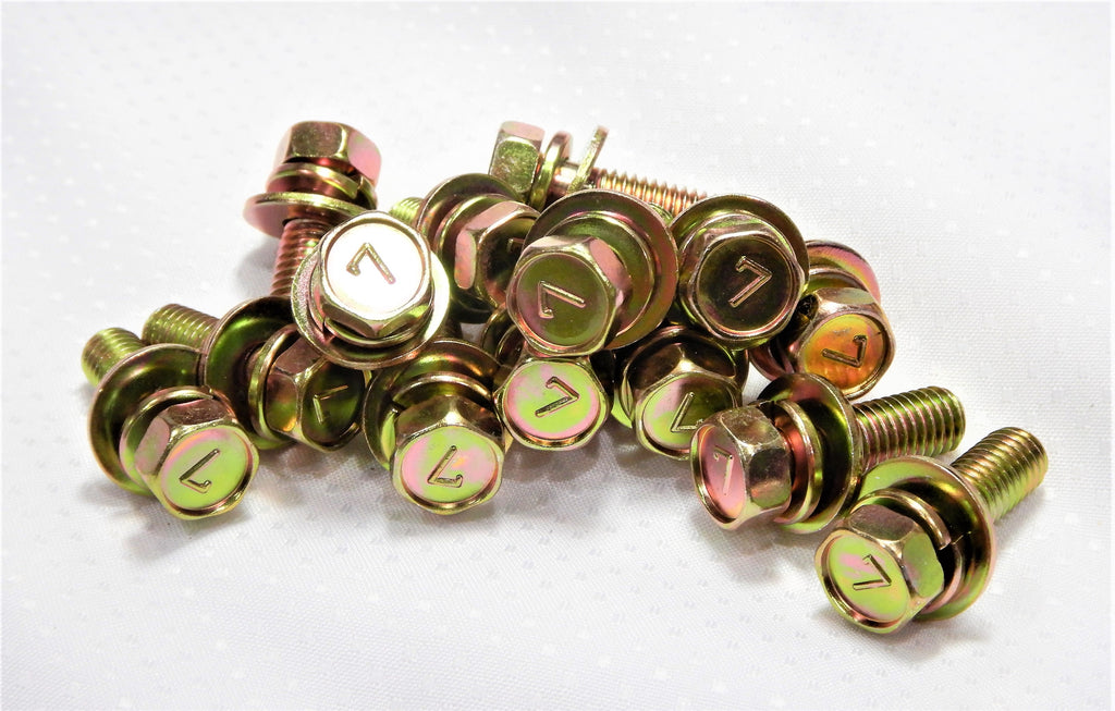 M8 x 1.25 x 25mm J.I.S. SEMS GOLD ZINC PLATED STAMPED  #7 HEAD BOLTS OEM MADE IN JAPAN , SOLD in PACKS of 10pcs. Each