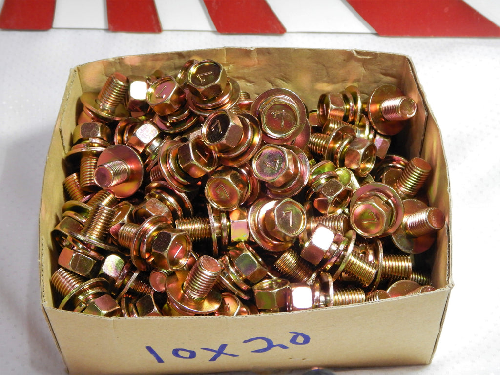 M10 x 1.25 x 20mm J.I.S. SEMS GOLD ZINC PLATED STAMPED  #7 HEAD BOLTS OEM MADE IN JAPAN , SOLD in PACKS of 10pcs. Each