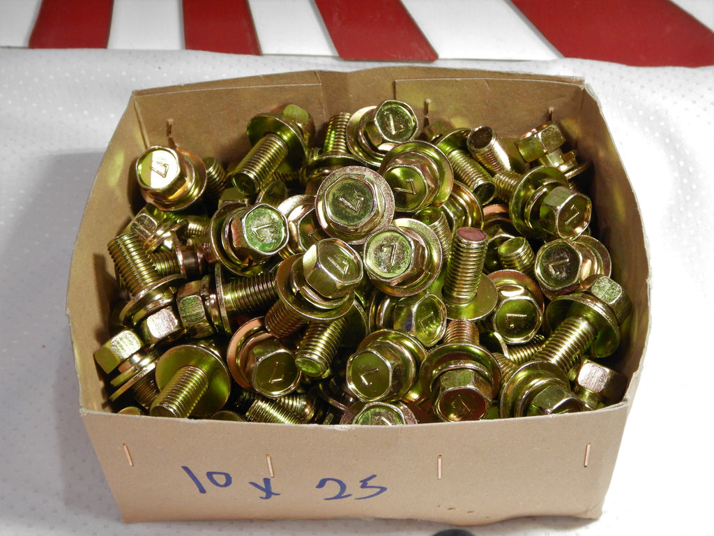 M10 x 1.25 x 25mm J.I.S. SEMS GOLD ZINC PLATED STAMPED  #7 HEAD BOLTS OEM MADE IN JAPAN , SOLD in PACKS of 10pcs. Each