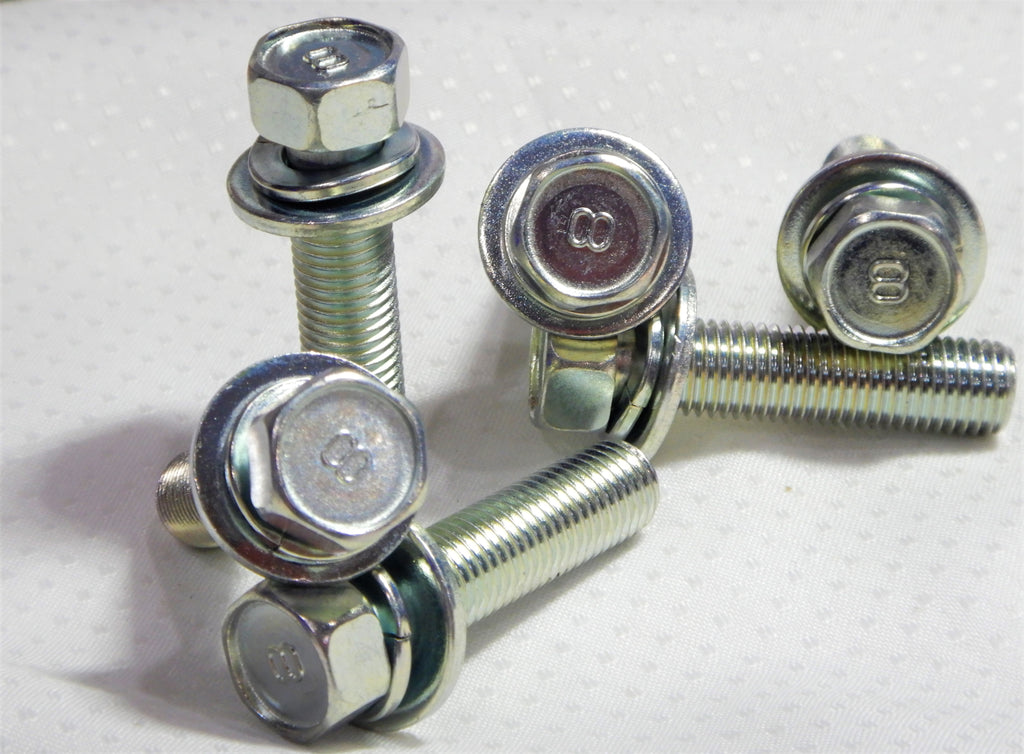 OEM TOYOTA Stamped #8  M10 x 1.25 x 40mm LONG SEMS JIS JAPAN BOLTS SILVER BLUE ZINC PLATING ( qty x 10pack kit )