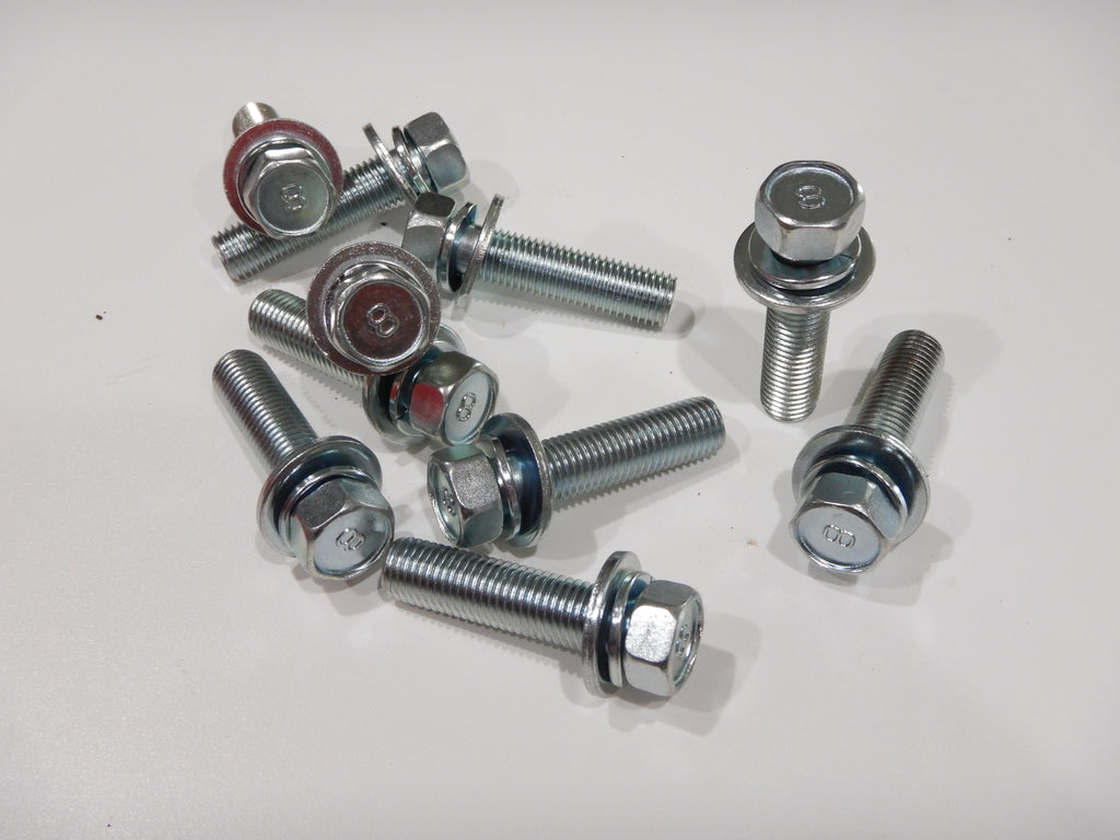 OEM TOYOTA Stamped #8  M10 x 1.25 x 40mm LONG SEMS JIS JAPAN BOLTS SILVER BLUE ZINC PLATING ( qty x 10pack kit )