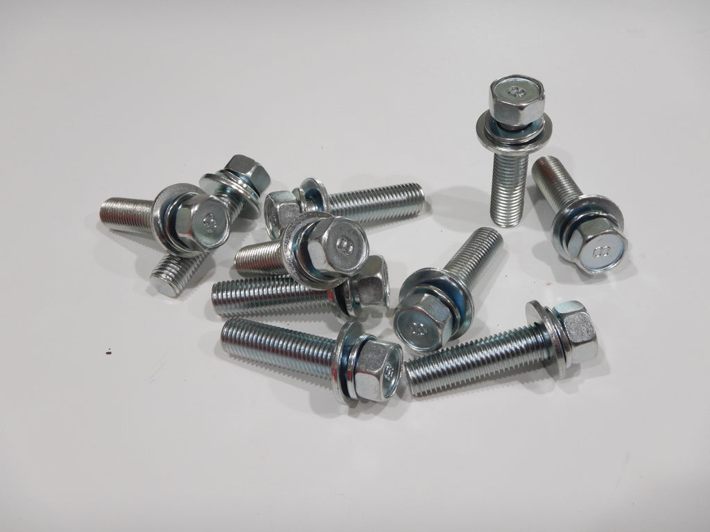 OEM TOYOTA Stamped #8  M10 x 1.25 x 40mm LONG SEMS JIS JAPAN BOLTS SILVER BLUE ZINC PLATING ( qty x 10pack kit )
