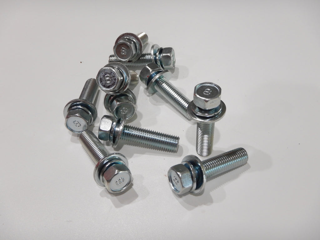 OEM TOYOTA Stamped #8  M10 x 1.25 x 40mm LONG SEMS JIS JAPAN BOLTS SILVER BLUE ZINC PLATING ( qty x 10pack kit )