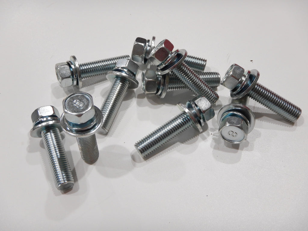 OEM TOYOTA Stamped #8  M10 x 1.25 x 40mm LONG SEMS JIS JAPAN BOLTS SILVER BLUE ZINC PLATING ( qty x 10pack kit )