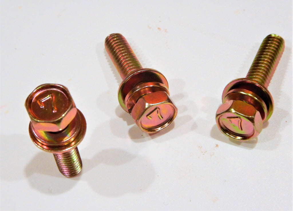 M6 x 1.0 x 25mm J.I.S. SEMS GOLD ZINC PLATED STAMPED  #7 HEAD BOLTS OEM MADE IN JAPAN , SOLD in PACKS of 25pcs. Each