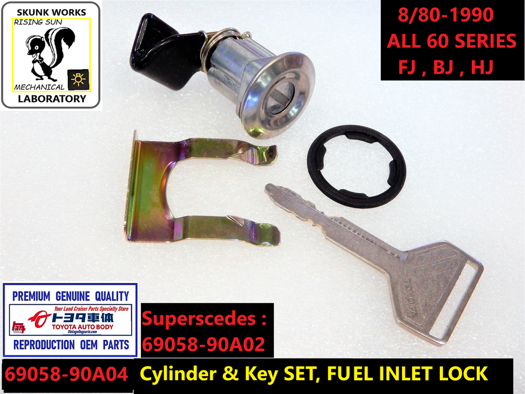 NEW GAS DIESEL FUEL DOOR LOCK  Part # 69058-90A02 / 69058-90A04 Cylinder & Key SET, FUEL INLET LOCK  Fits 8/80-1990 BJ60 FJ62 HJ62 FJ60