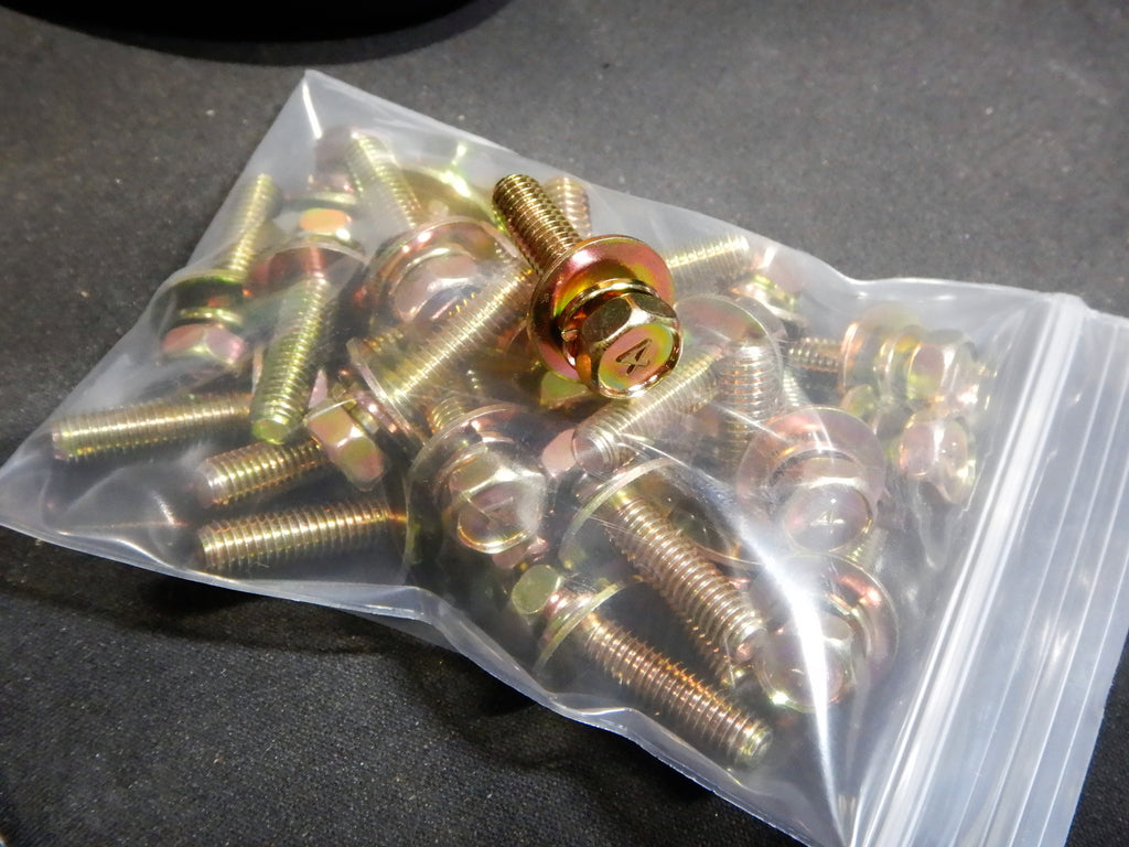M6 x 1.0 x 25mm J.I.S. SEMS GOLD ZINC PLATED STAMPED  #4 HEAD BOLTS OEM MADE IN JAPAN , SOLD in PACKS of 25pcs. Each