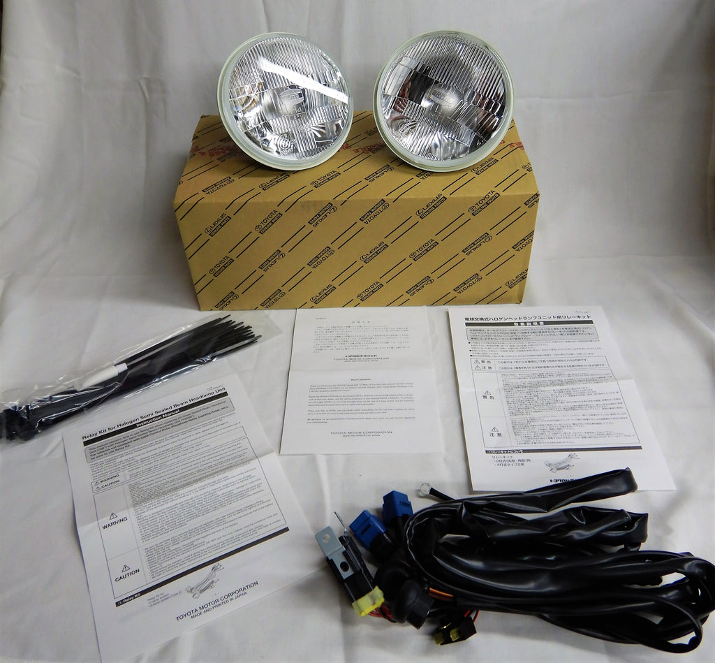 KOITO  JDM ( NON-USA) TOYOTA OEM Parts Maker  H4 Semi Sealed Beam HALOGEN  Headlights & Sub Harness Kit w/ Factory Instructions Manual  FJ40  FJ60  ,