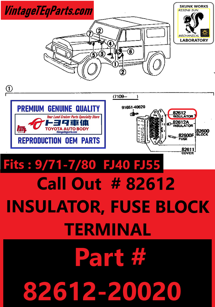 OEM CALL OUT # 82612	, INSULATOR FUSE BLOCK BOX TERMINAL . PART # 82612-20020  Premium Genuine Quality  Part