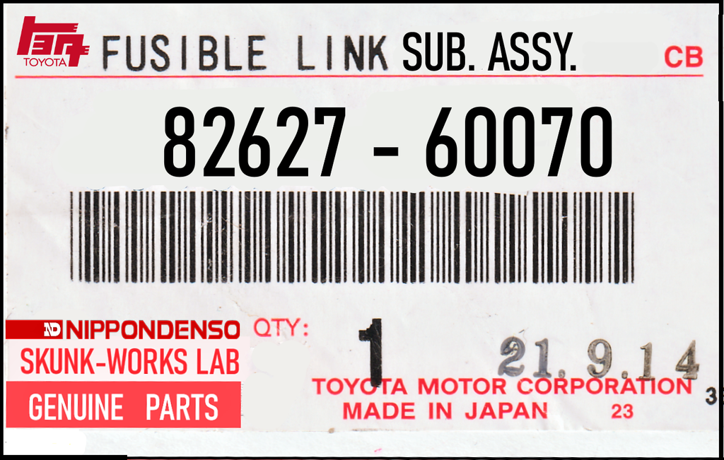 NEW  Fusible LINK Links 100% OEM TOYOTA Parts  NON-USA and CANADA Spec.   Part # 82627-60070