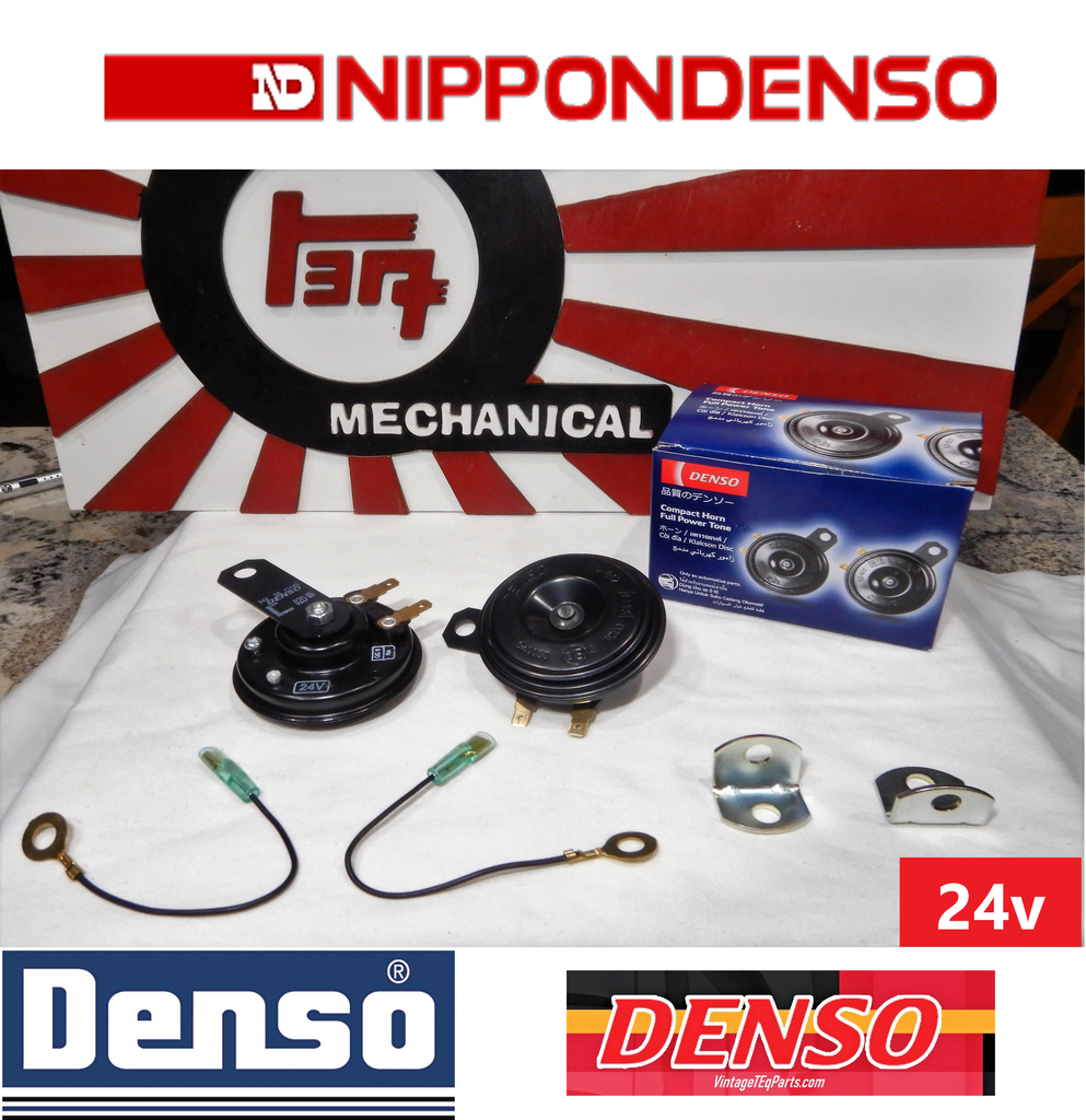 Genuine NipponDenso / DENSO 24v Volts TONE Horns KIT Hi and LOW Pitch w/ Grounding Straps Pig-tails Kit WORKS ON ALL 24v  TOYOTA Vehicles NO Relays Required