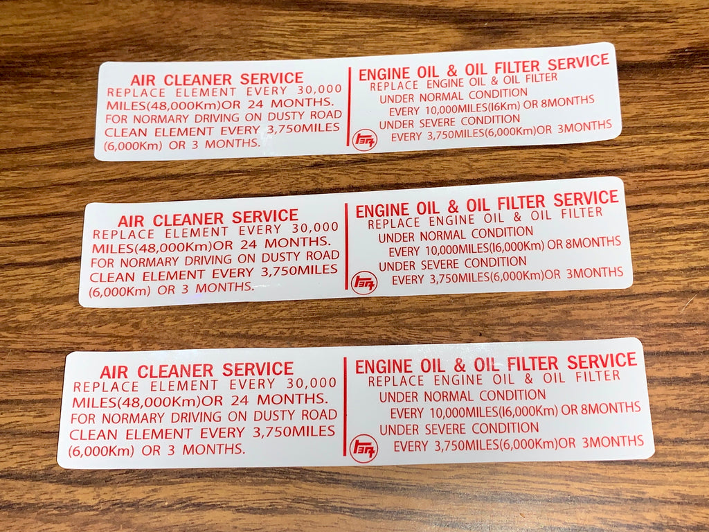 Late Modle TEq AIR CLEANER SERVICE Decal Toyota Plate  Label  JDM FJ40 , FJ45,  FJ55 BJ40, BJ42 , FJ60, HJ60 , HJ62 , HJ47 , HJ45 , FJ80   HZJ80